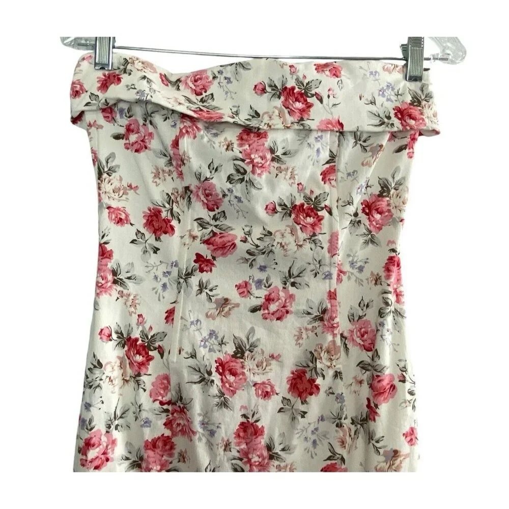 MABLE Women Midi Corset Dress Sz S White Bodycon Tube Floral Straight Across